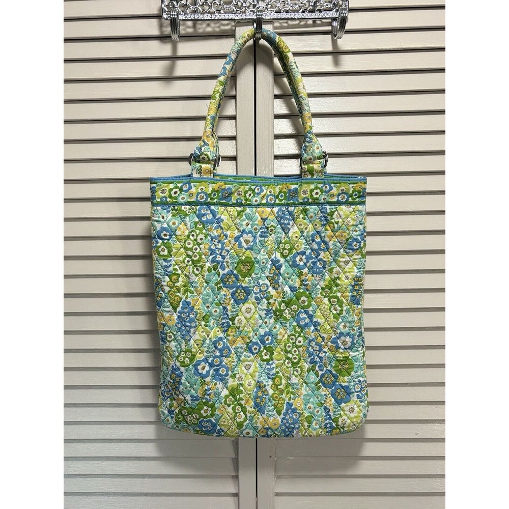 Vera Bradley Green/Blue/White Floral Shoulder Tote Bag Silver‎ Hardware Pockets